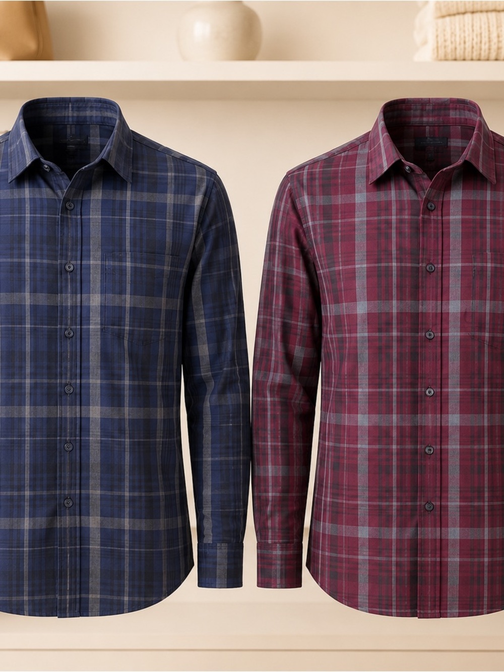 Marc Anthony Men's Size Large Plaid Long-Sleeve Button-Down Shirt Bundle of Two